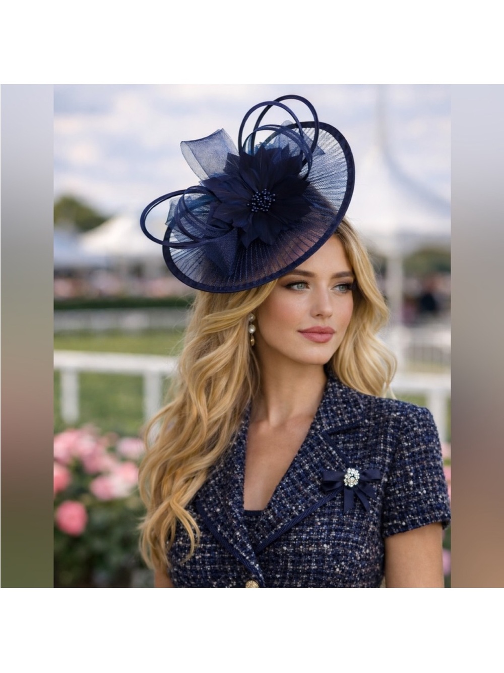 New Navy Blue Fascinator Derby Hat Tea Garden Party Hat Race Day Headwear new